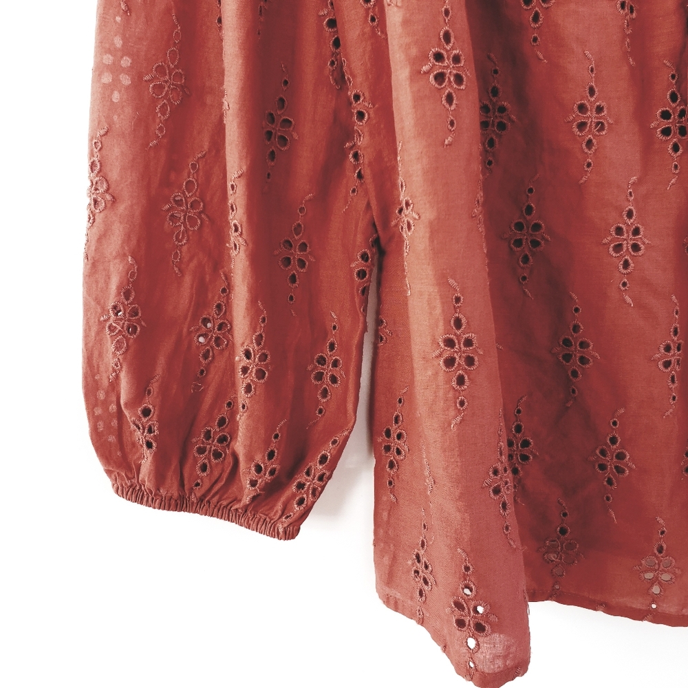 STYLE & CO Boho Terracotta Eyelet Top Size L - Picture 7 of 7